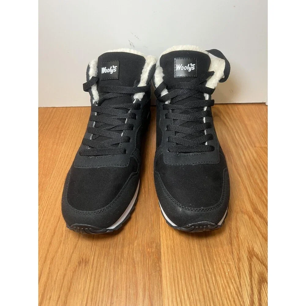 Wooly's Shoes Mens Size 12 EU 46 Black Faux Shearling Lined Winter Sneaker Boots